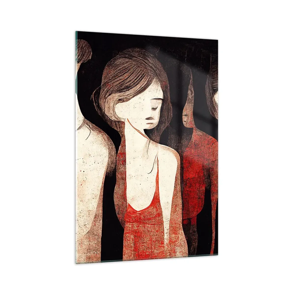 Quadro su vetro - Figure artistiche in una composizione astratta - 70x100cm - Madonne nell'oscurità - Decorazione murale moderna per soggiorno e camera da letto ARTTOR