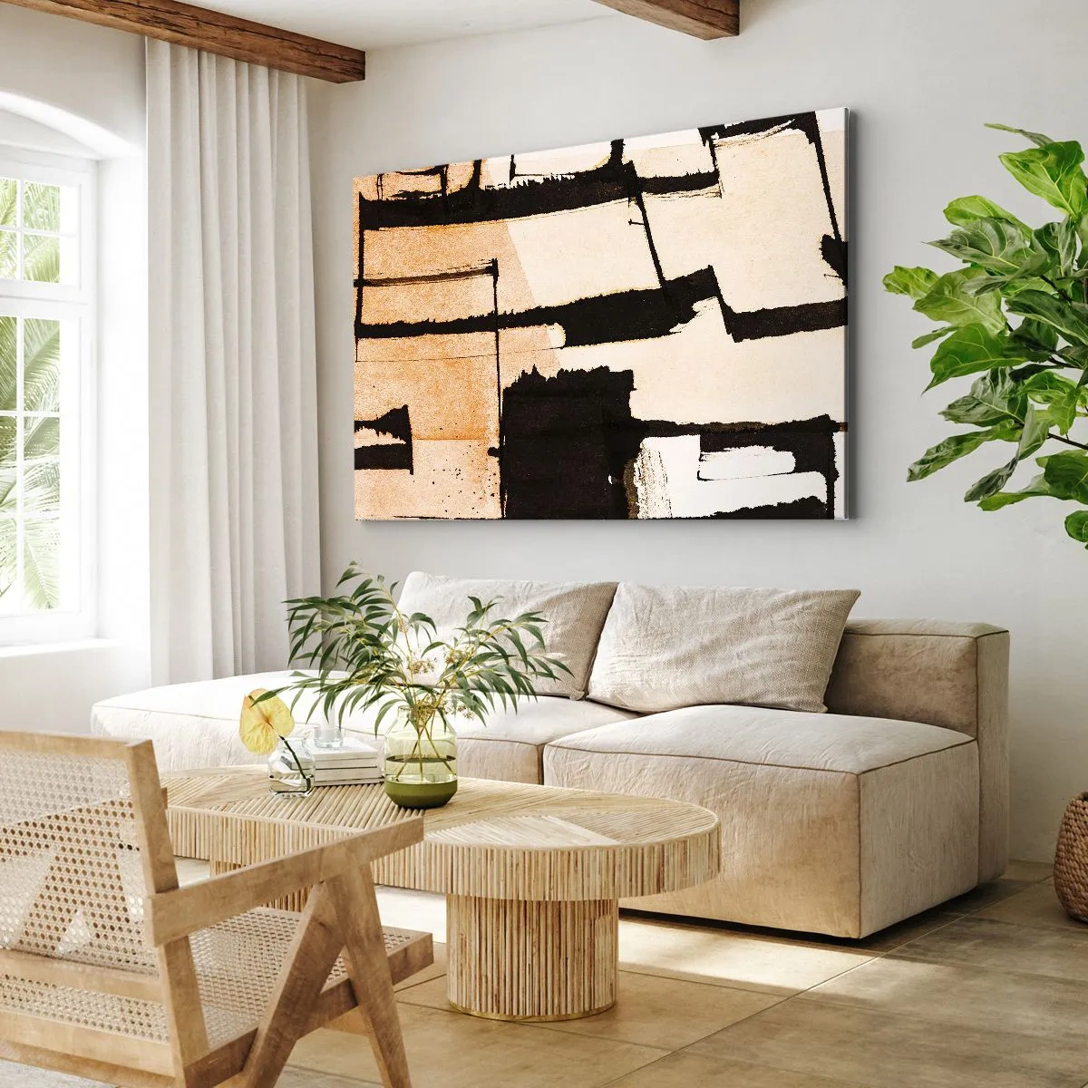 Quadro su tela - Stampe su Tela - Motivi geometrici nei toni del marrone e del beige - 70x50cm - Comunque in ordine - Decorazione murale moderna per soggiorno e camera da letto ARTTOR