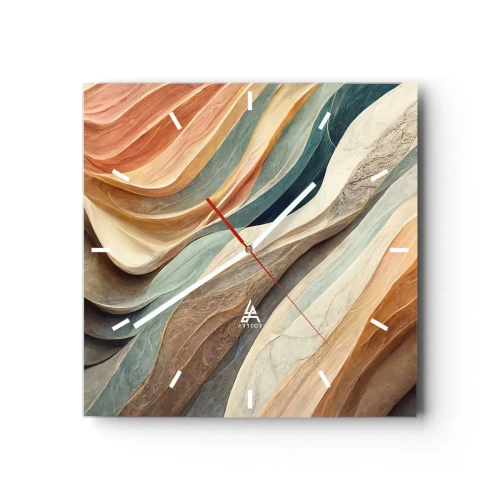 Orologio da parete - Orologio in Vetro - Onde astratte in tonalità pastello - 30x30cm - L'attimo prima del cambiamento - Decorazione murale moderna per soggiorno e camera da letto ARTTOR