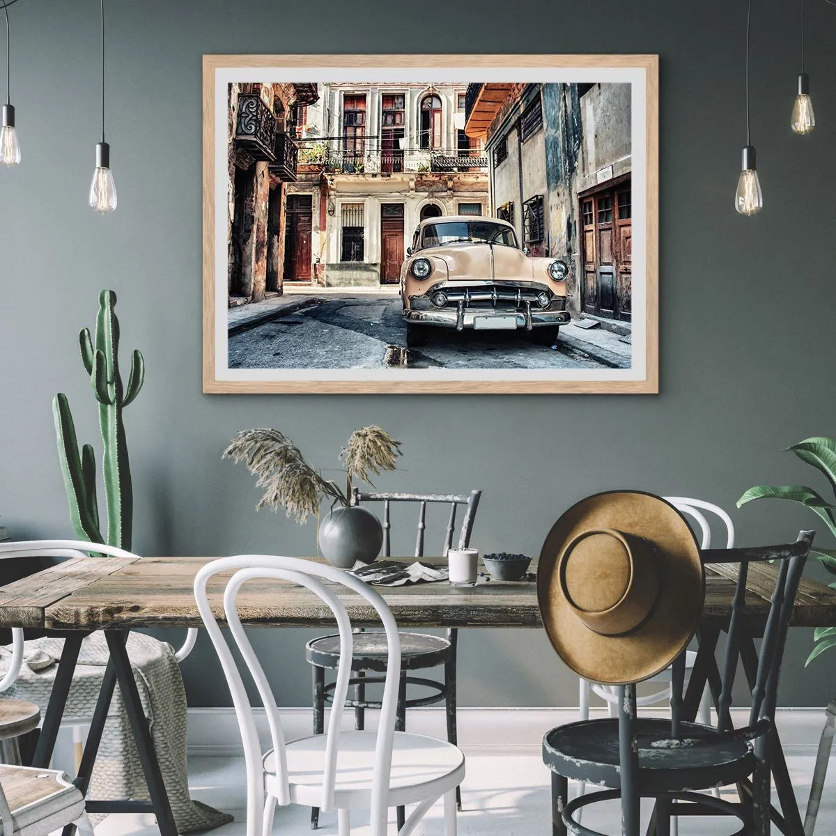 Poster in cornice rovere chiaro - Siesta all'Avana - 70x50 cm