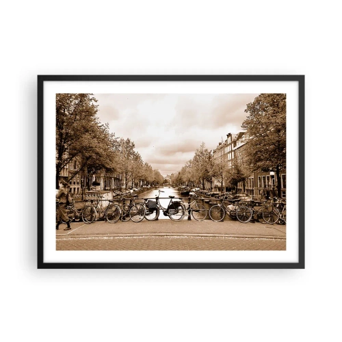 Poster in cornice nera - Ponte ciclabile sul canale in seppia - 70x50cm - Atmosfera olandese - Decorazione murale moderna per soggiorno e camera da letto ARTTOR