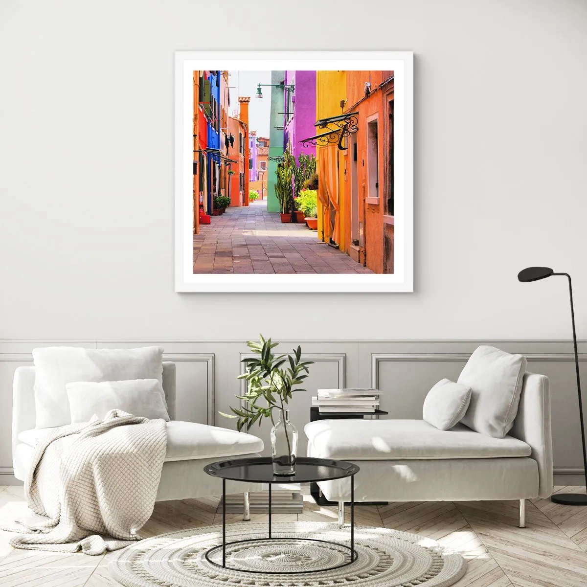 Poster in cornice bianca - Angolo multicolore - 60x60 cm