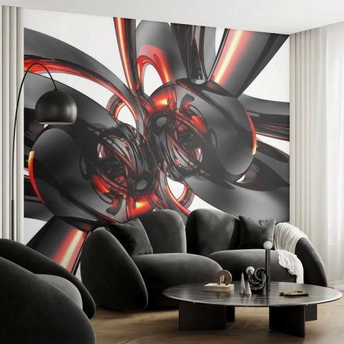 Fotomurali Premium Canvas - Grafica 3D astratta con elementi neri e rossi - 100x70cm - Movimento in grafite e rosso - Decorazione murale moderna per soggiorno e camera da letto ARTTOR