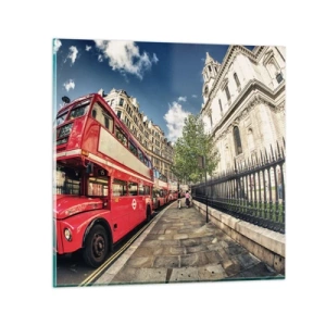 Quadro su vetro - Via di Londra in grigio e rosso - 40x40 cm
