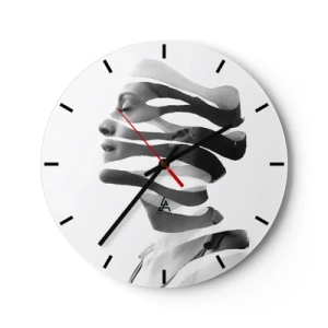 Orologio da parete - Orologio in Vetro - Ritratto astratto di una donna in bianco e nero - 30x30cm - Ritratto surrealista - Decorazione murale moderna per soggiorno, cucina e camera da letto ARTTOR