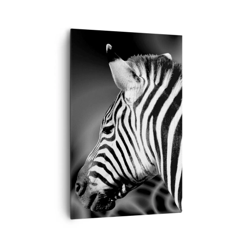 Quadro su tela - Stampe su Tela - Ritratto in bianco e nero di una zebra su uno sfondo di motivi astratti. - 80x120cm - Il bianco è bianco, il nero è nero - Decorazione murale moderna per soggiorno e camera da letto ARTTOR