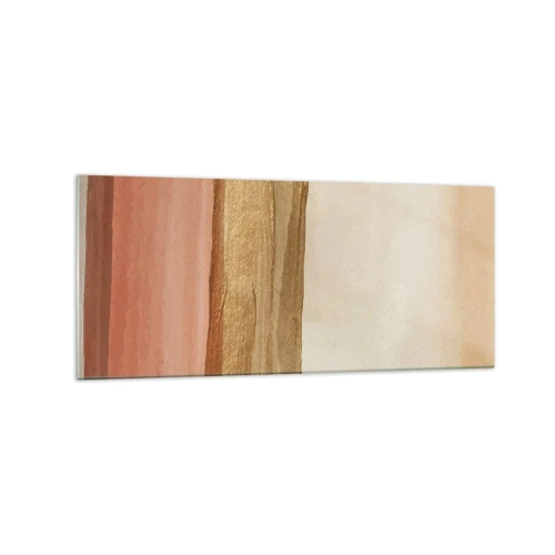 Quadro su vetro - Strisce astratte nei toni del beige, oro e rosa su tela - 120x50cm - Composizione verticale - Decorazione murale moderna per soggiorno e camera da letto ARTTOR