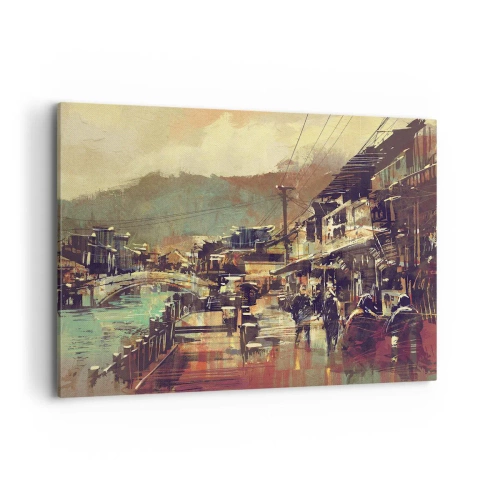 Quadro su tela - Stampe su Tela - Una città con un ponte e strade dallo stile artistico - 100x70cm - La vita come ricchezza di grigio - Decorazione murale moderna per soggiorno e camera da letto ARTTOR