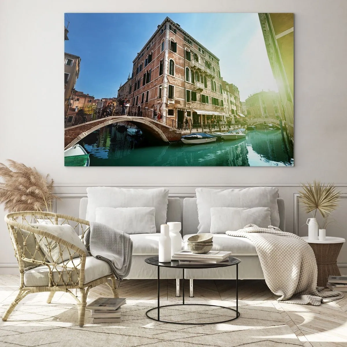 Quadro su vetro - Venezia con canale, ponte ed edifici storici - 120x80cm - Venezia, Amore Mio - Decorazione murale moderna per soggiorno e camera da letto ARTTOR