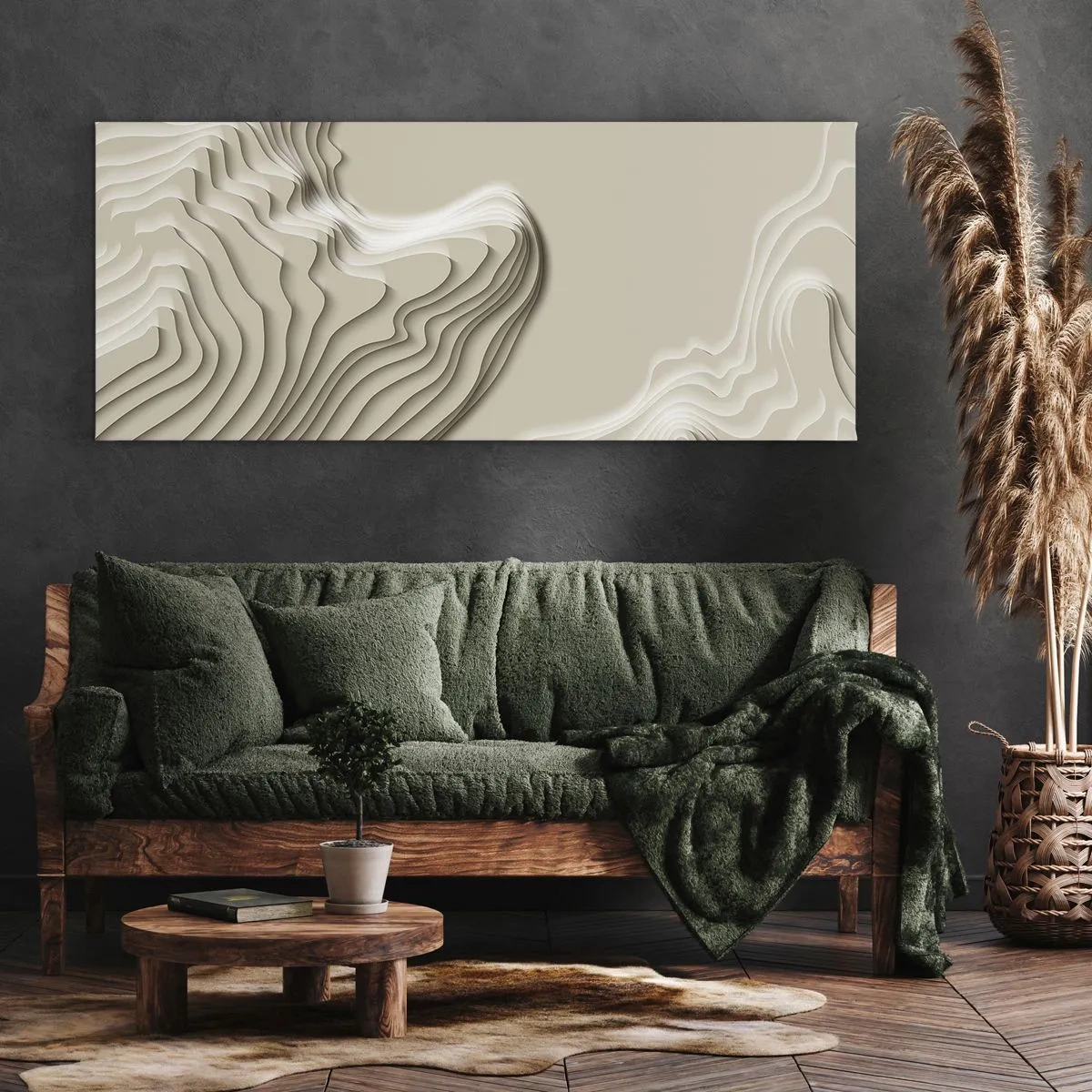 Quadro su tela - Stampe su Tela - Un motivo astratto nei toni del beige con effetto lineare. - 140x50cm - La topografia dell'arte - Decorazione murale moderna per soggiorno e camera da letto ARTTOR