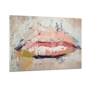 Quadro su vetro - Immagine astratta di labbra in una tecnica pittorica espressiva - 120x80cm - Risveglia i sensi - Decorazione murale moderna per soggiorno e camera da letto ARTTOR