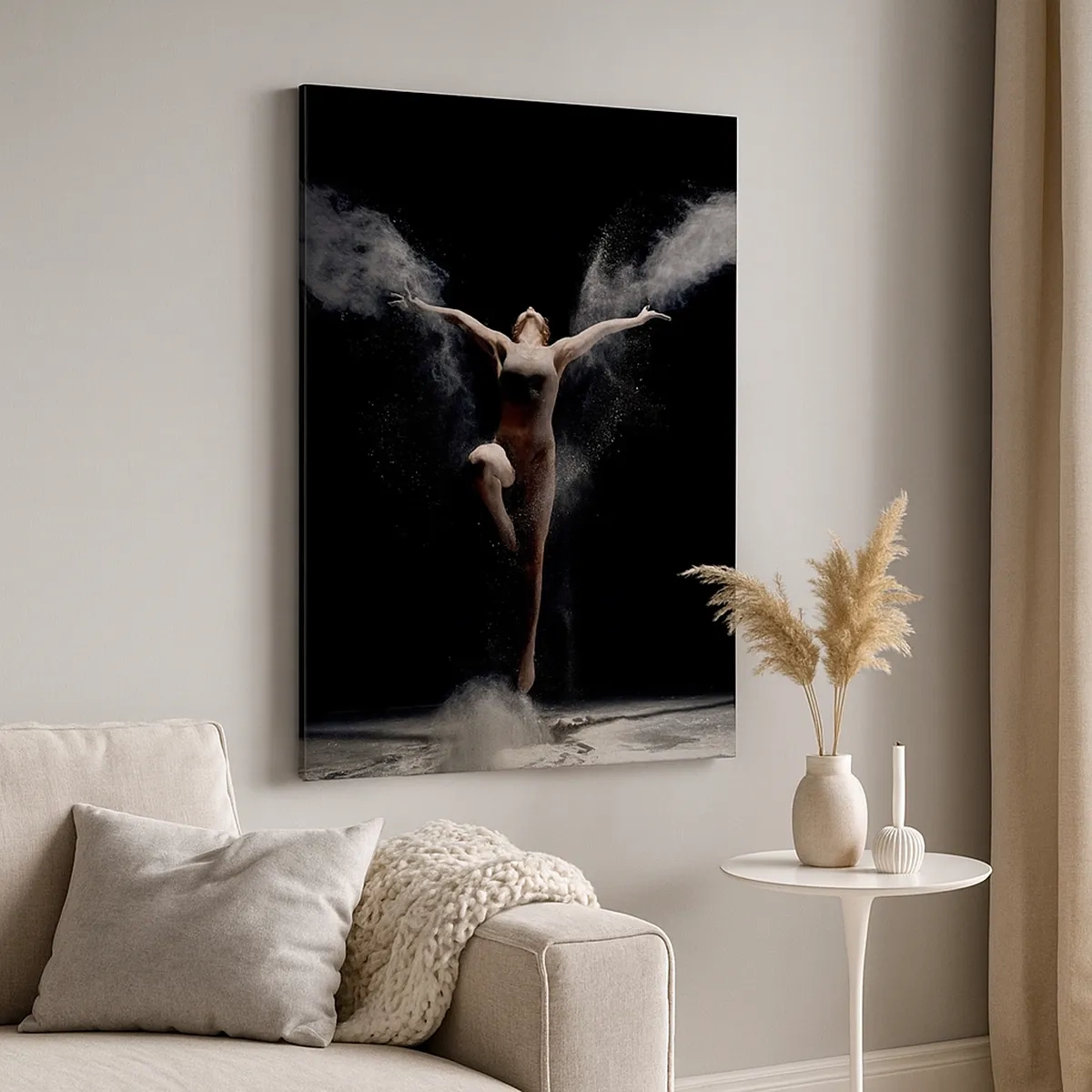 Quadro su tela - Stampe su Tela - Una ballerina in movimento con un sorprendente effetto polvere su uno sfondo nero - 50x70cm - Gli elfi esistono - Decorazione murale moderna per soggiorno e camera da letto ARTTOR