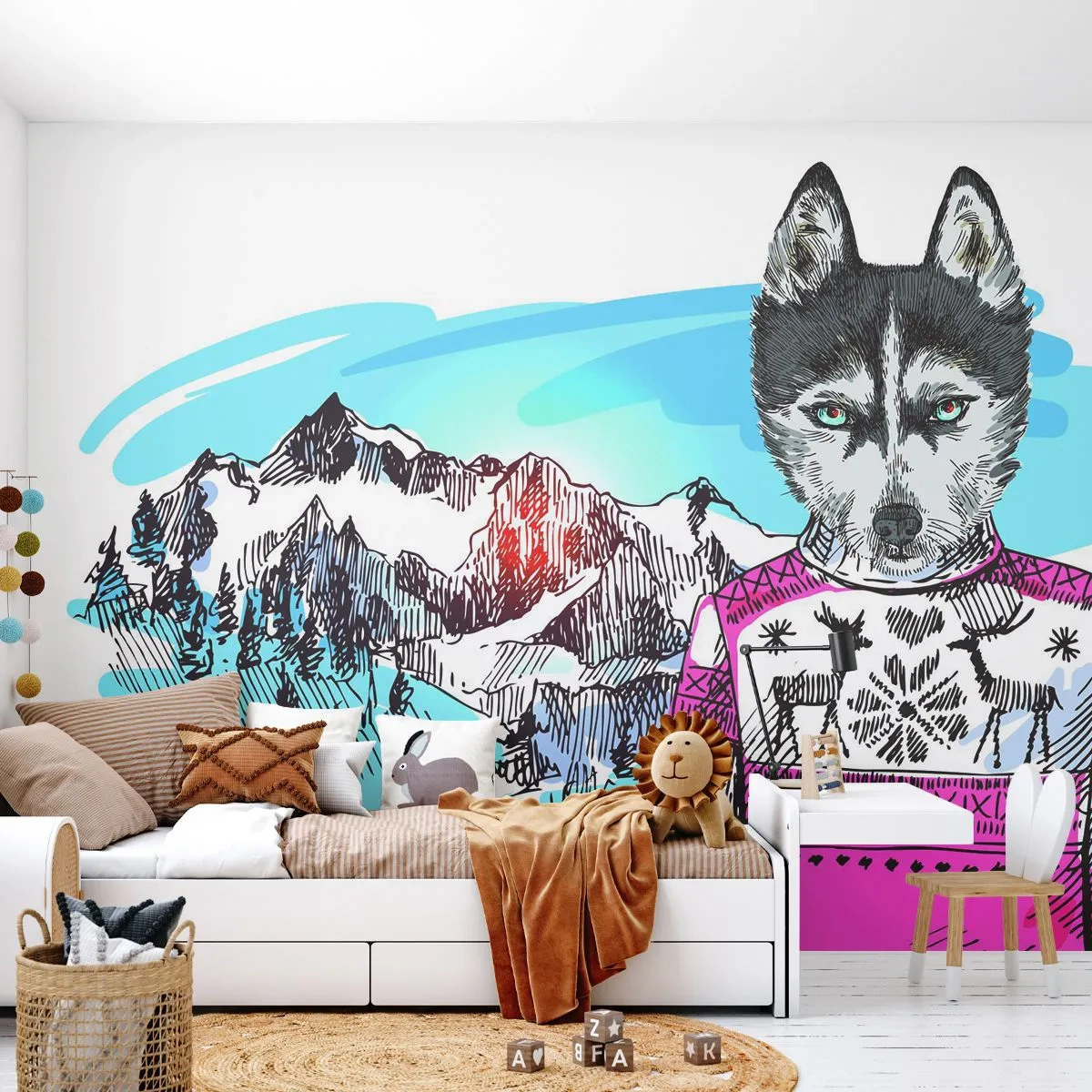 Fotomurali Standard Eco - Lupo con lana di pecora - Astrazione, Lupo, Per bambini - 200x140 cm