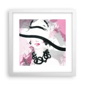 Poster in cornice bianca - Ritratto di donna in nero e rosa - 30x30 cm
