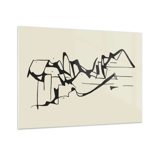 Quadro su vetro - Linea astratta in bianco e nero che forma il contorno di un paesaggio - 100x70cm - Forse è un paesaggio - Decorazione murale moderna per soggiorno e camera da letto ARTTOR