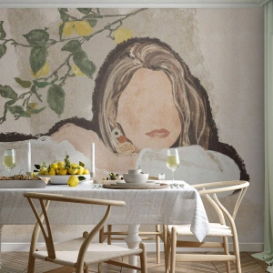 Fotomurali Autoadesivo Deluxe Sticker - Bellezza del sud - Donna, Limoni, Minimalismo - 100x70 cm