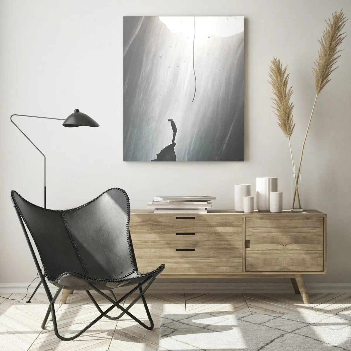 Quadro su vetro - Un uomo in piedi nell'oscurità ai piedi di un'uscita luminosa sopra un abisso - 50x70cm - C'è sempre una via d'uscita - Decorazione murale moderna per soggiorno e camera da letto ARTTOR