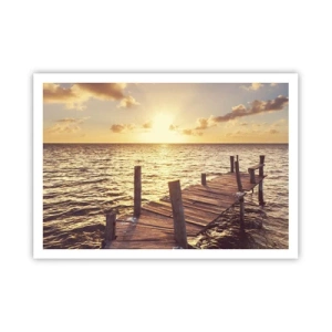 Poster - Un molo di legno che conduce verso il tramonto - 100x70cm - Il paese dorato della mitezza - Decorazione murale moderna per soggiorno e camera da letto ARTTOR
