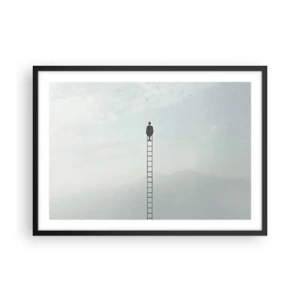 Poster in cornice nera - Un uomo su una scala che sale verso il cielo - 70x50cm - Innalzati al di sopra - Decorazione murale moderna per soggiorno e camera da letto ARTTOR
