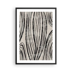Poster in cornice nera - Linee nere astratte su sfondo beige - 50x70cm - Una palude di linee - Decorazione murale moderna per soggiorno e camera da letto ARTTOR