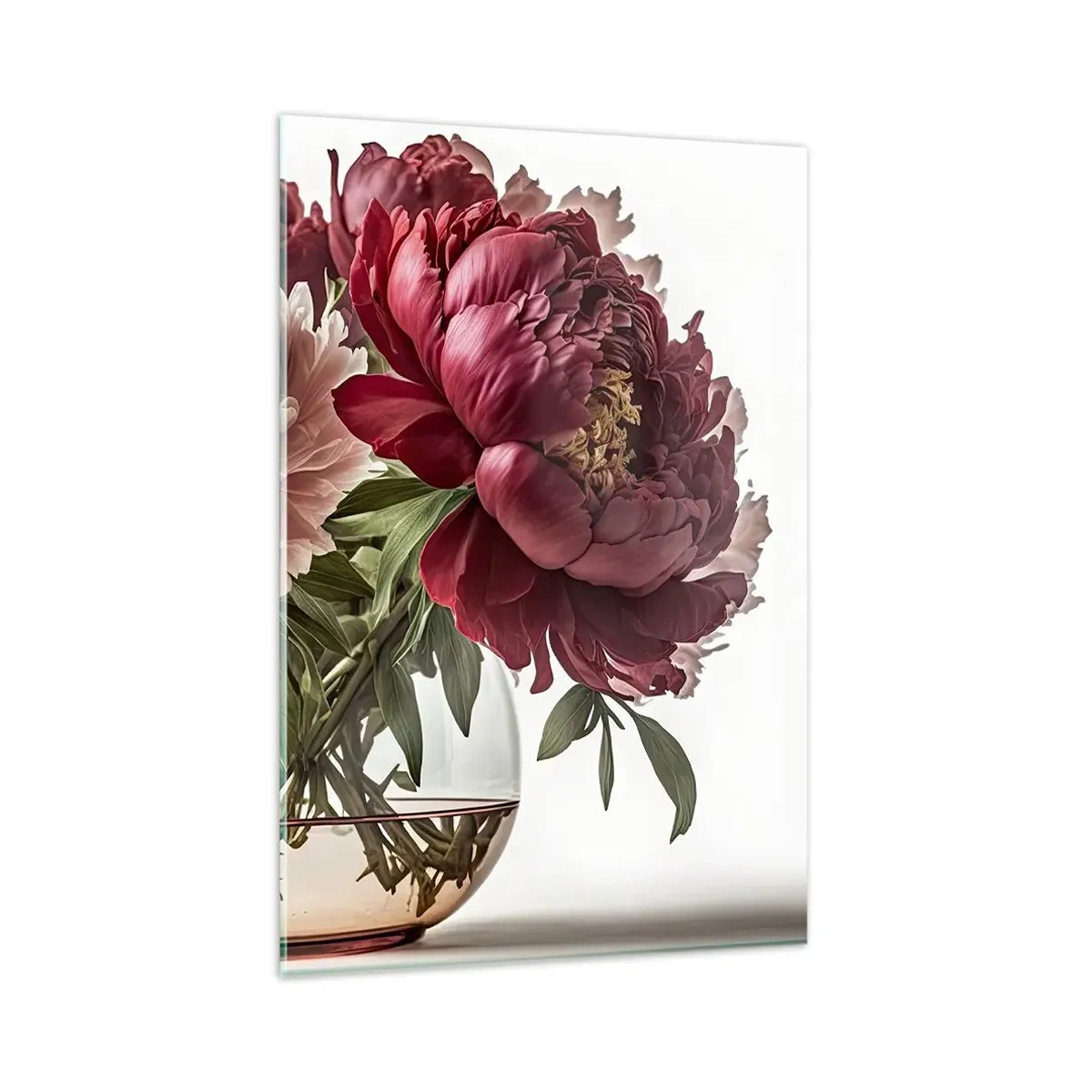 Quadro su vetro - Un bouquet di peonie nei toni del rosa e del rosso - 80x120cm - Bellezza in piena fioritura - Decorazione murale moderna per soggiorno e camera da letto ARTTOR