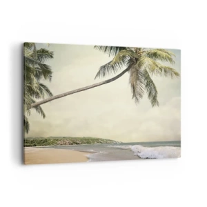 Quadro su tela - Stampe su Tela - Una spiaggia con palme sullo sfondo di un mare calmo - 100x70cm - Sogno tropicale - Decorazione murale moderna per soggiorno e camera da letto ARTTOR