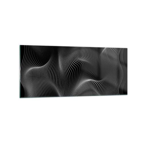 Quadro su vetro - Linee bianche astratte su sfondo nero - 120x50cm - La danza della luce nello spazio - Decorazione murale moderna per soggiorno e camera da letto ARTTOR