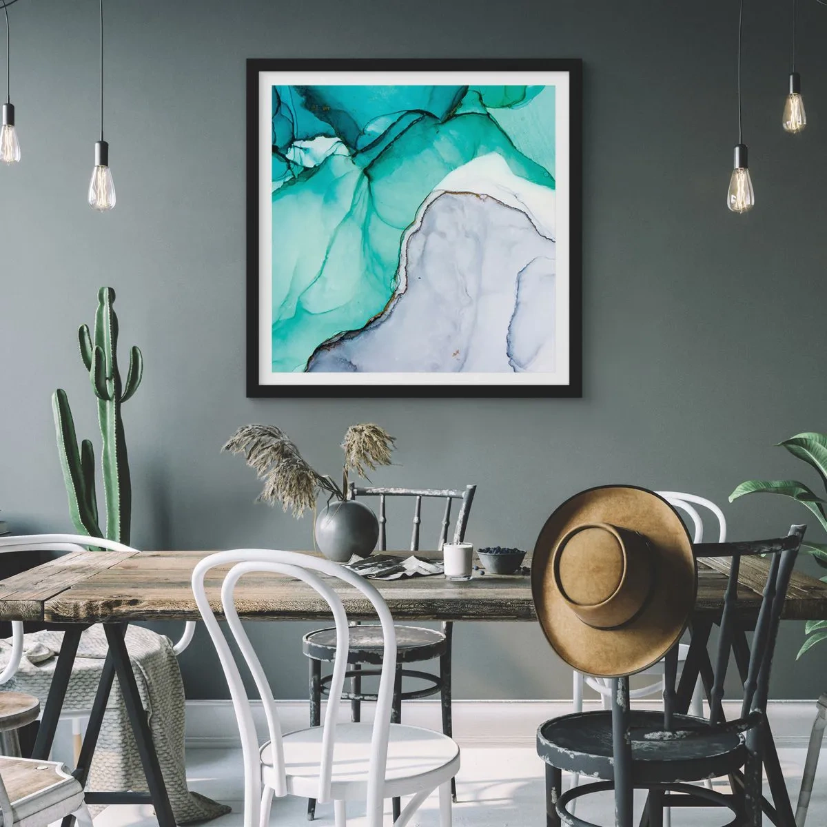 Poster in cornice nera - Studio in turchese - 50x50 cm