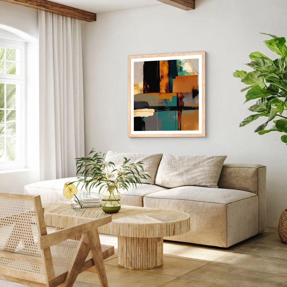 Poster in cornice rovere chiaro - Astrazione: luci e ombre - 50x50 cm