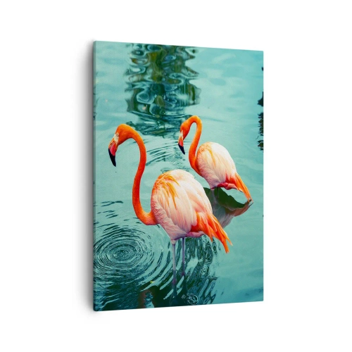 Quadro su tela - Stampe su Tela - Due fenicotteri nell'acqua calma riflettono l'ambiente circostante - 50x70cm - Adesso siamo di moda - Decorazione murale moderna per soggiorno e camera da letto ARTTOR