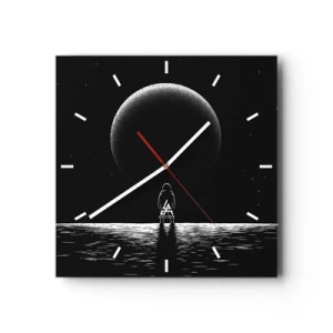 Orologio da parete - Orologio in Vetro - Un astronauta sullo sfondo di un grande pianeta nello spazio - 30x30cm - Faccia a faccia - Decorazione murale moderna per soggiorno e camera da letto ARTTOR