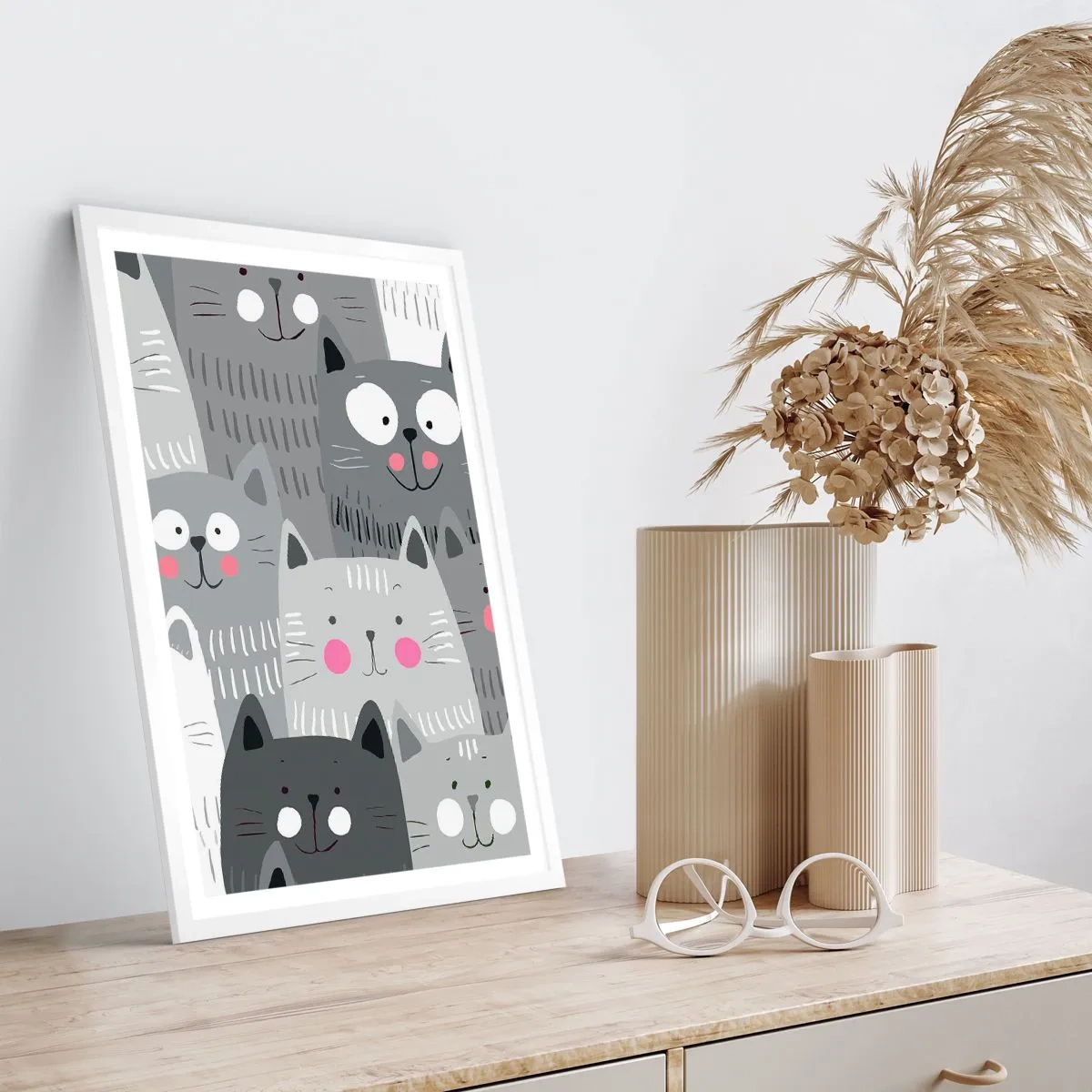 Poster in cornice bianca - Il mondo dei gatti - 40x50 cm