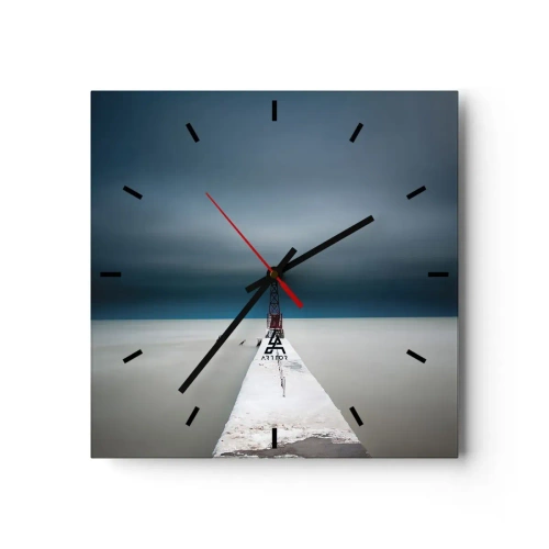 Orologio da parete - Orologio in Vetro - Un faro alla fine di un molo di cemento in un paesaggio desolato - 30x30cm - Incontrando l'infinito - Decorazione murale moderna per soggiorno e camera da letto ARTTOR