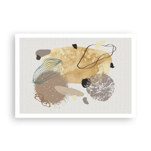 Poster - Una composizione di forme astratte nei toni del beige e del giallo. - 100x70cm - Schizzologia applicata - Decorazione murale moderna per soggiorno e camera da letto ARTTOR