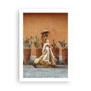 Poster - Donna elegante con cappello su uno sfondo di cactus - 50x70cm - In stile hippy - Decorazione murale moderna per soggiorno e camera da letto ARTTOR