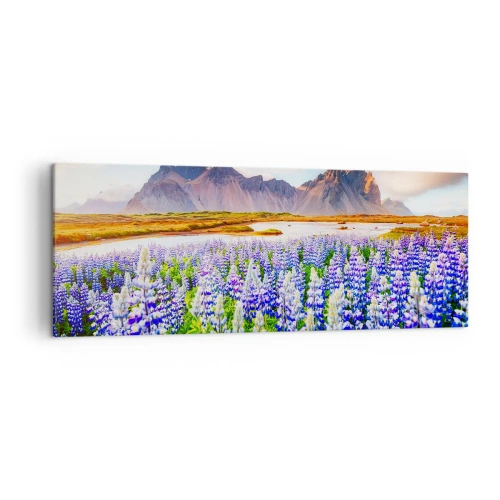 Quadro su tela - Stampe su Tela - Fiori in un paesaggio montano con un cielo pittoresco - 140x50cm - Forza e asprezza accanto alla mitezza - Decorazione murale moderna per soggiorno e camera da letto ARTTOR