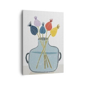 Quadro su tela - Stampe su Tela - Fiori secchi colorati in un vaso su uno sfondo bianco - 50x70cm - Il silenzio dei papaveri - Decorazione murale moderna per soggiorno e camera da letto ARTTOR