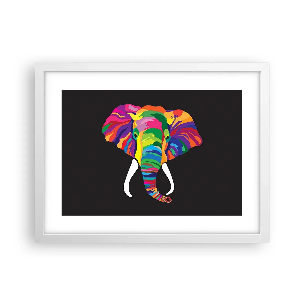 Poster in cornice bianca - L'elefante che faceva il bagno nell'arcobaleno - 40x30 cm