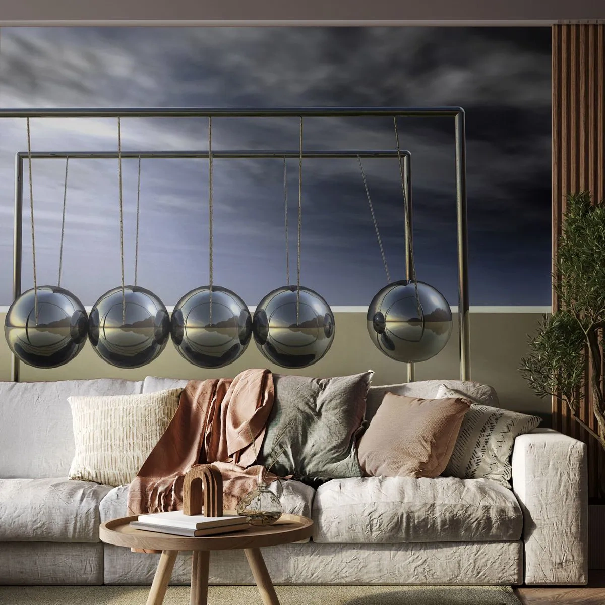 Fotomurali Premium Sand - Le palle di Newton in un contesto futuristico - 100x70cm - Energia del mondo - Decorazione murale moderna per soggiorno e camera da letto ARTTOR