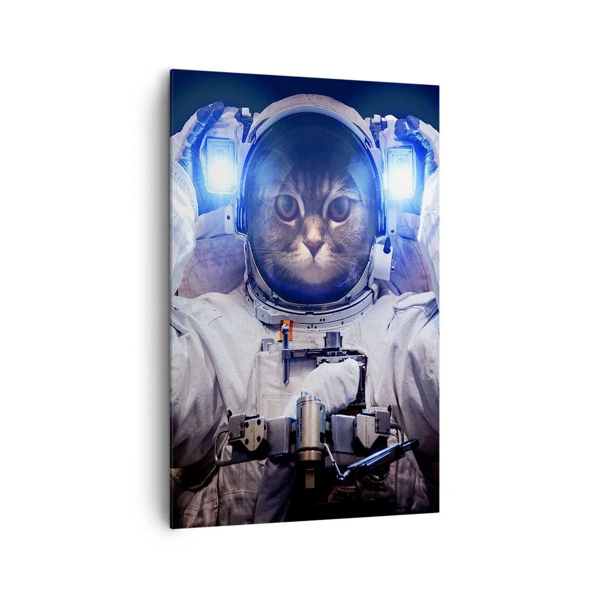 Quadro su tela - Stampe su Tela - Un gatto in tuta da astronauta con la Terra sullo sfondo e una luce intensa. - 80x120cm - Houston, avete un problema - Decorazione murale moderna per soggiorno e camera da letto ARTTOR