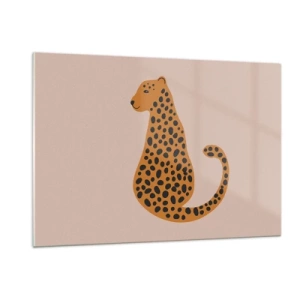 Quadro su vetro - Illustrazione di una pantera con macchie nere su sfondo beige - 120x80cm - Il leopardo è un motivo di moda - Decorazione murale moderna per soggiorno e camera da letto ARTTOR