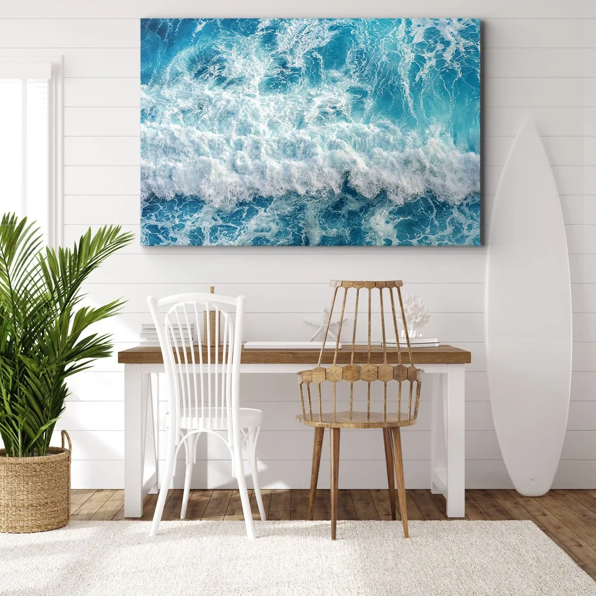 Quadro su tela - Stampe su Tela - Onde oceaniche dinamiche nelle tonalità del blu - 70x50cm - Con gioia e saltellando - Decorazione murale moderna per soggiorno e camera da letto ARTTOR