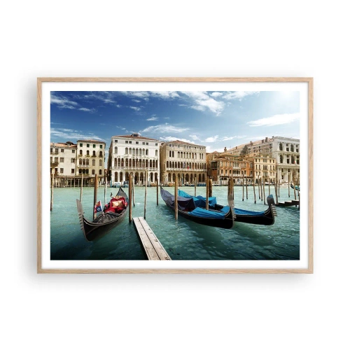 Poster in cornice rovere chiaro - Palazzi nel blu - 100x70 cm