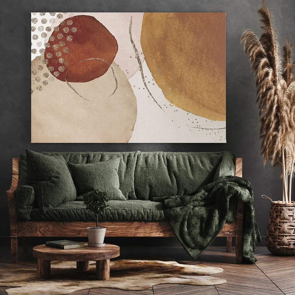 Quadro su tela - Stampe su Tela - Forme astratte in calde tonalità di marrone e oro - 70x50cm - Rotondità e movimento - Decorazione murale moderna per soggiorno e camera da letto ARTTOR