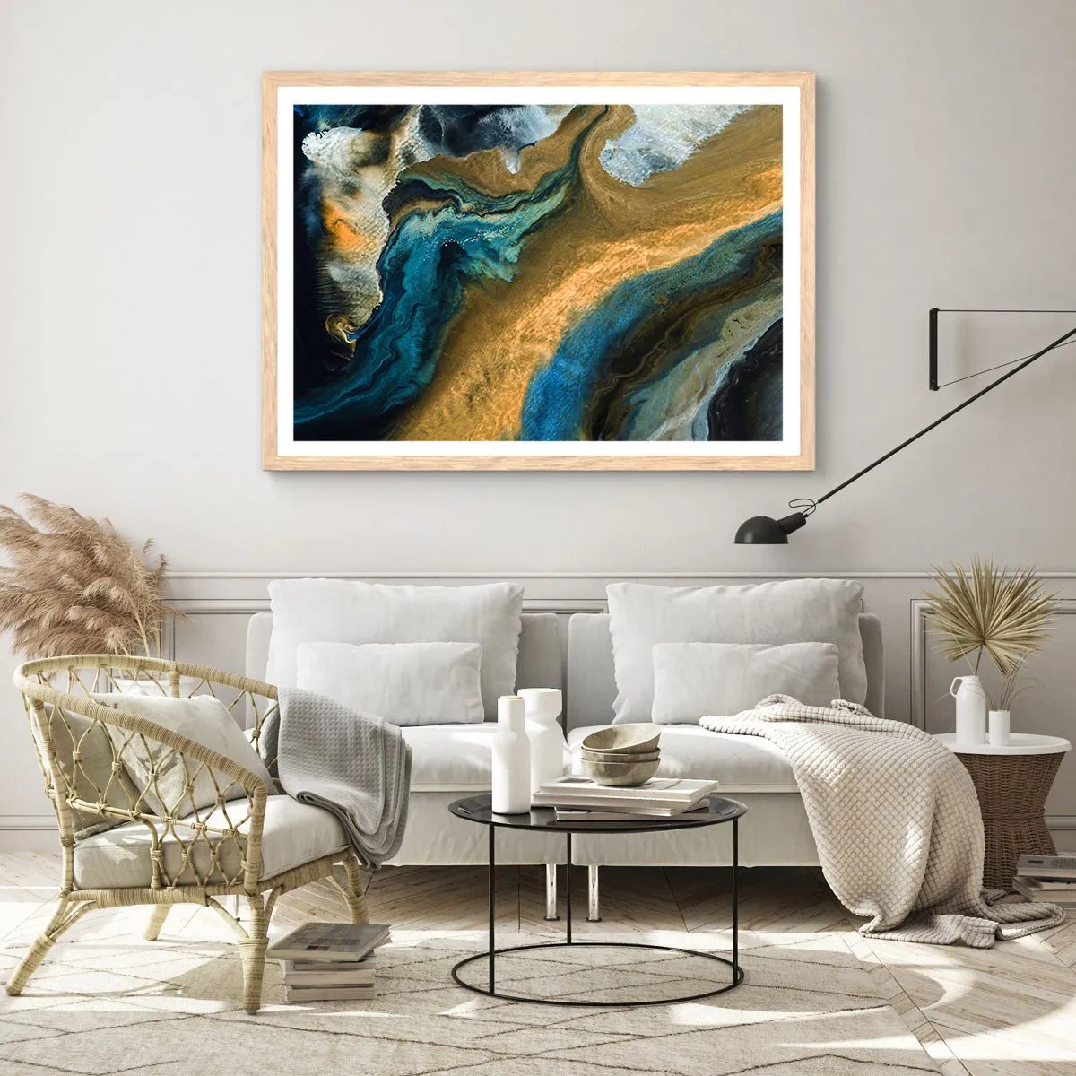 Poster in cornice rovere chiaro - Blu-oro: influenza reciproca - 91x61 cm