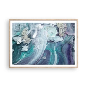 Poster in cornice rovere chiaro - Correnti di blu - 100x70 cm