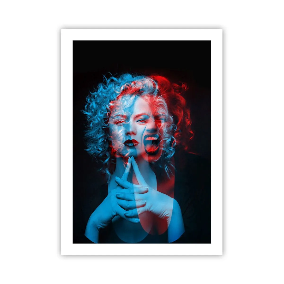 Poster - Ritratto artistico di una donna con effetti 3D in rosso e blu. - 50x70cm - Alter ego - Decorazione murale moderna per soggiorno e camera da letto ARTTOR