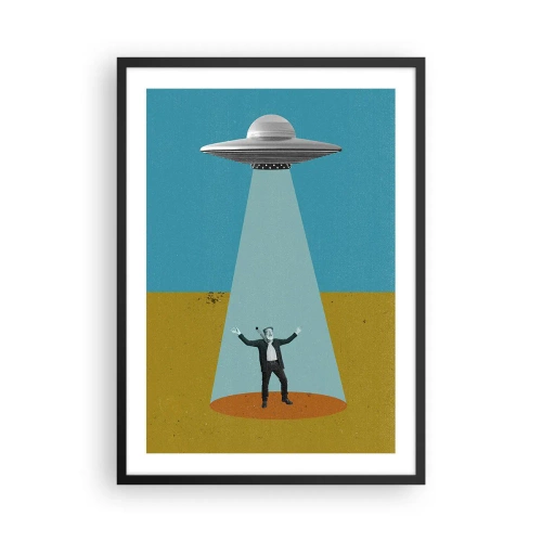 Poster in cornice nera - Illustrazione retrò di un rapimento UFO - 50x70cm - Incontro ravvicinato - Decorazione murale moderna per soggiorno e camera da letto ARTTOR