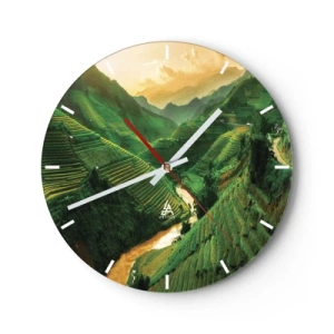 Orologio da parete - Orologio in Vetro - Terrazze di riso tra le montagne al tramonto - 30x30cm - Valle del Vietnam - Decorazione murale moderna per soggiorno, cucina e camera da letto ARTTOR