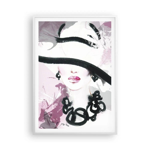 Poster in cornice bianca - Ritratto di donna in nero e rosa - 70x100 cm